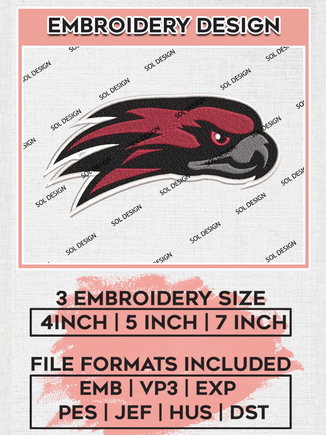 Saint Josephs Hawks Mascot Embroidery Designs, NCAA Logo Embroidery Files, NCAA Saint Josephs Hawks Logo, NCAA Embroidery Designs, Machine Embroidery Designs, Digital Download