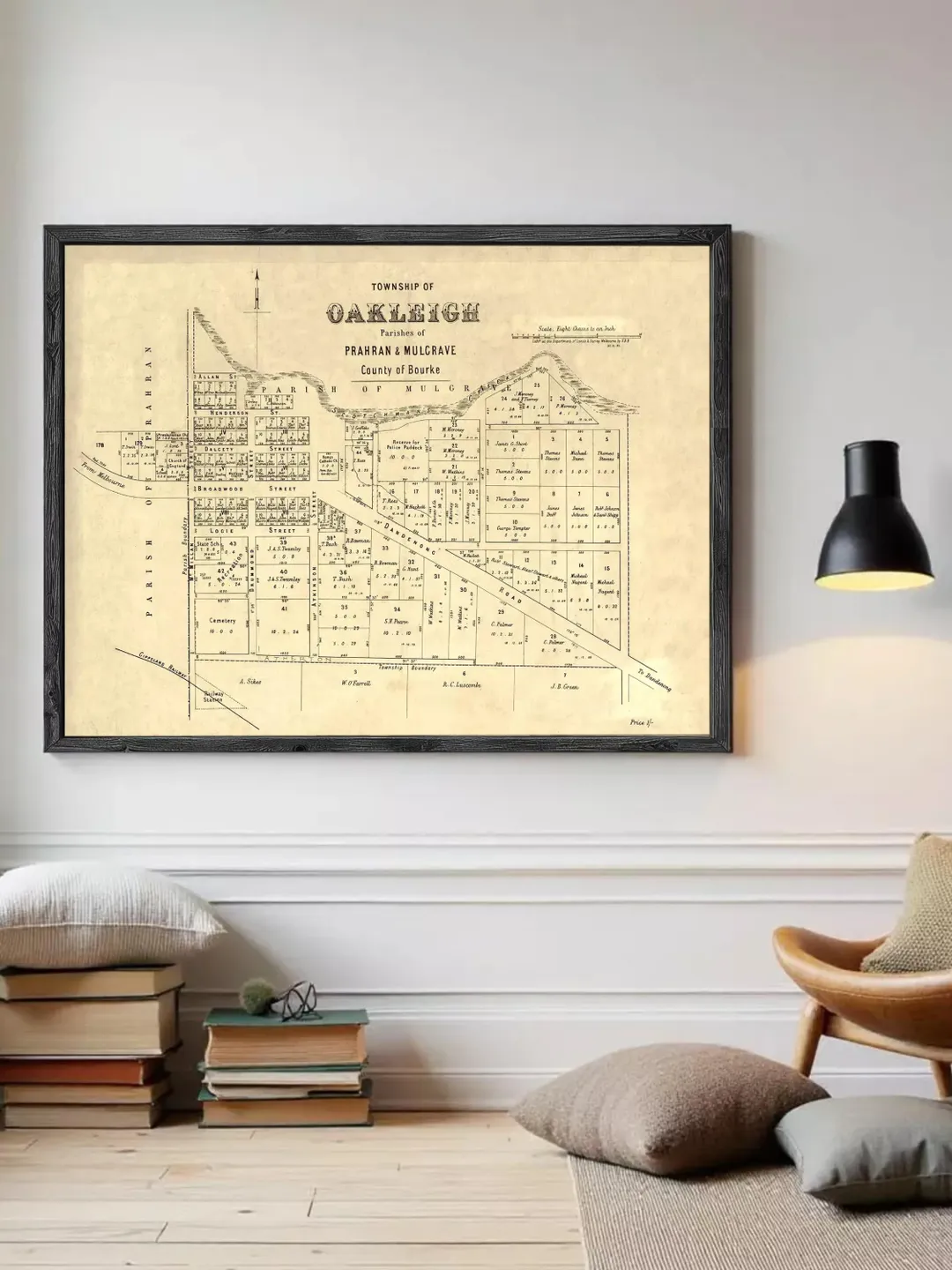 Vintage Oakleigh Australia Map Print, 1883 Wall Art