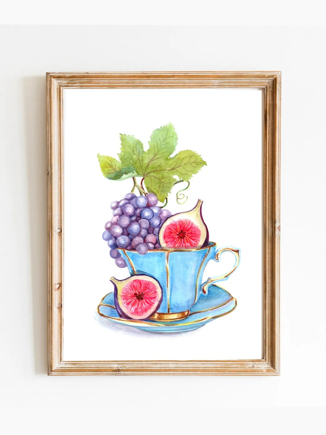 Tea Cup Watercolor Painting Print Fruit Watercolor Tea Lovers Vintage Tea Cup Art Figs Tea Party Decor Gift For Tea Lover Print Wall Art