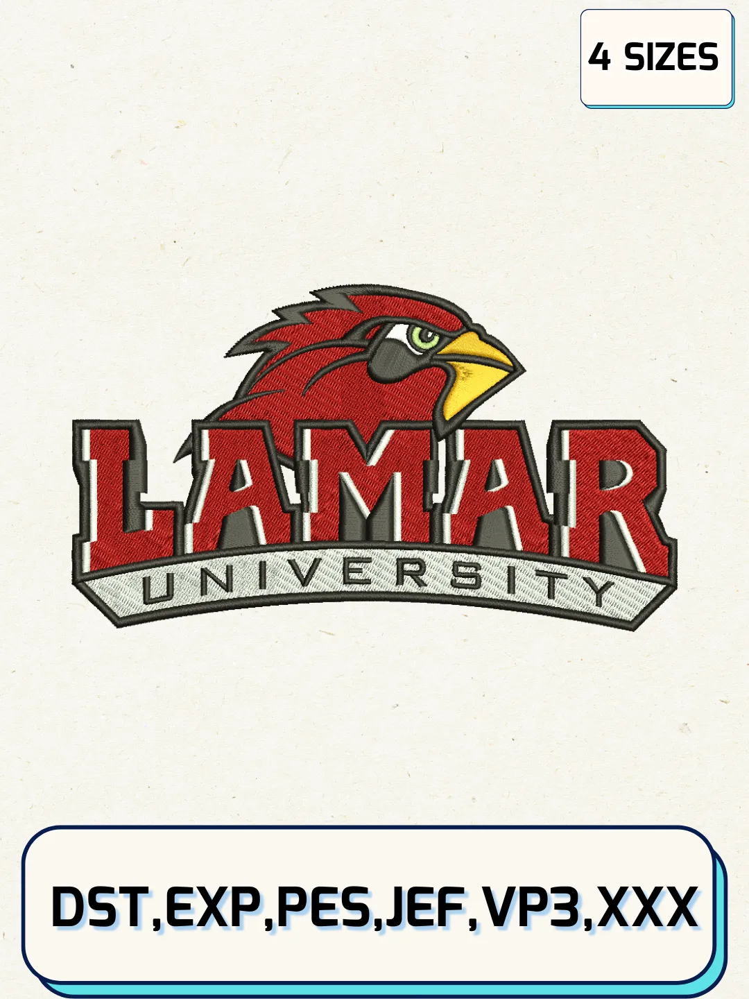 Lamar Cardinals Lions Logos Embroidery Design Files, NCAA Logos Embroidery Designs, Machine Embroidery Files, 4 Sizes
