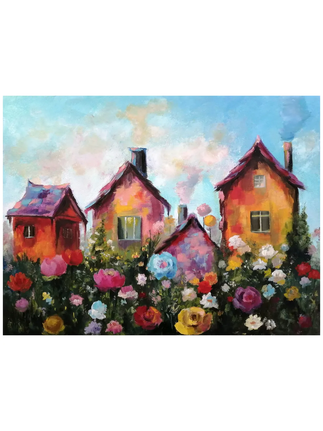 Magic Houses Original Oil Painting.