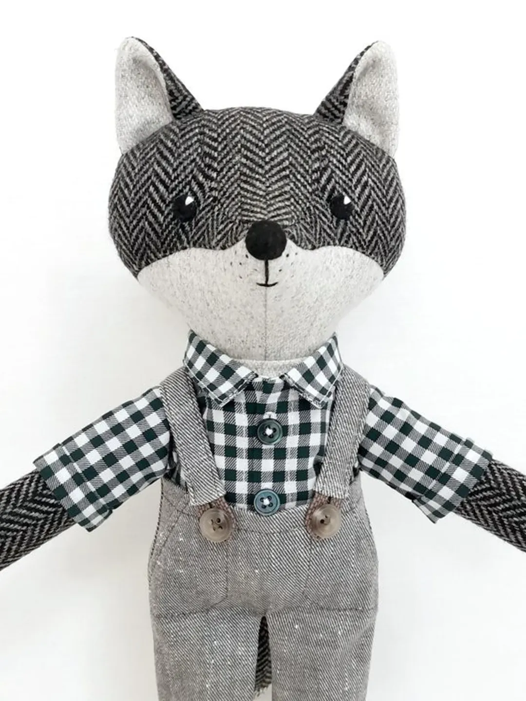Gray wolf boy, wool plush doll, handmade stuffed wolf toy