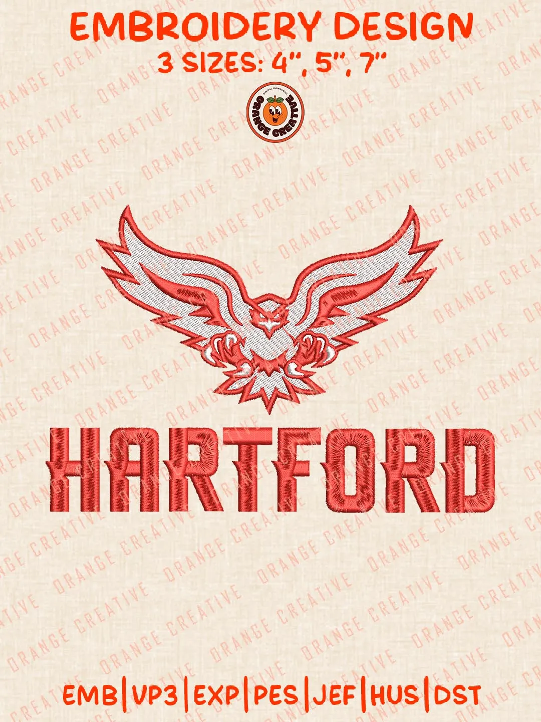 Hartford Embroidery Design, NCAA Hartford Hawks Team Logo Embroidery Design, Machine Embroidery Design File, 4 Sizes, Custom Size, Digital Download