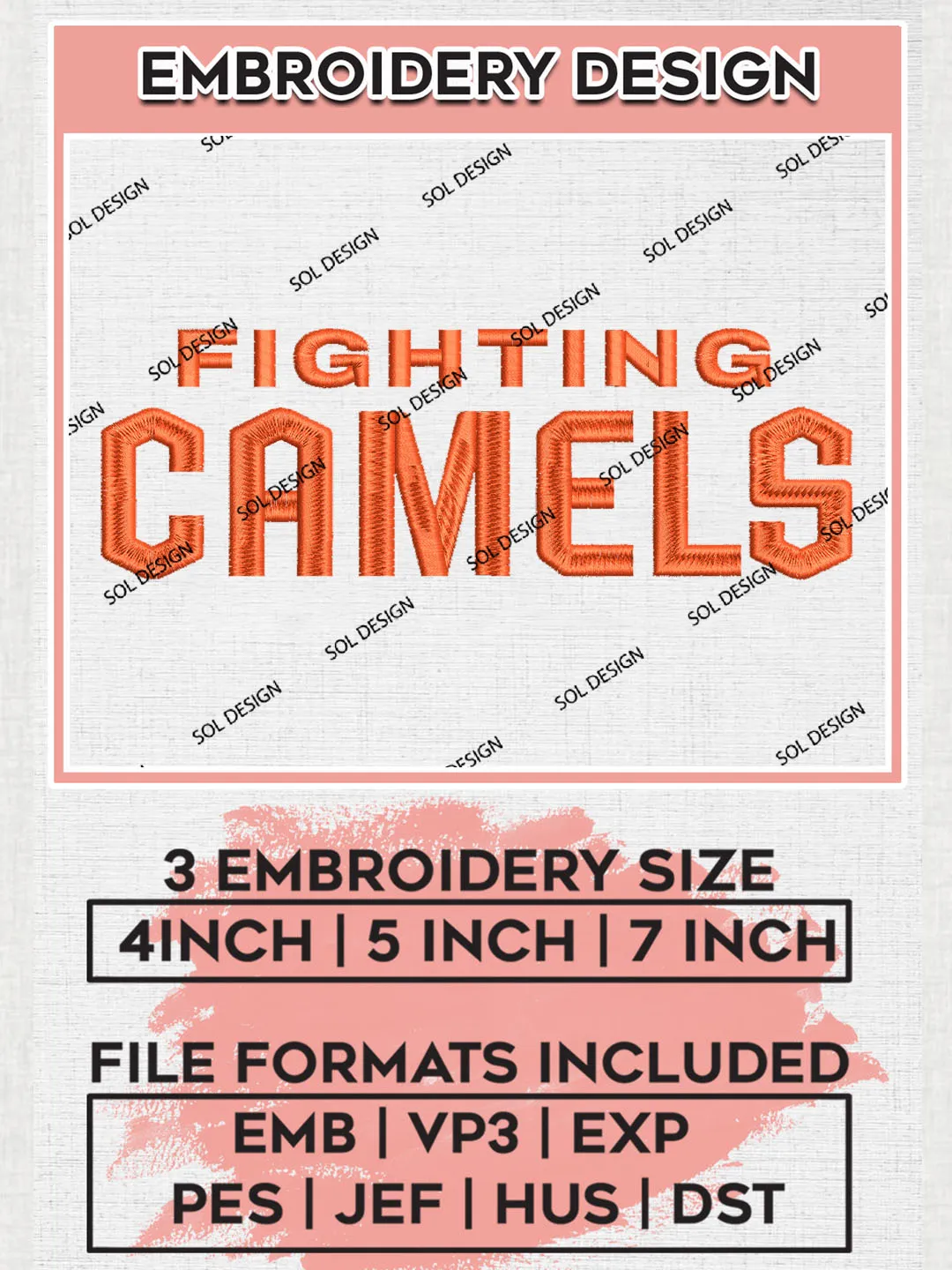 NCAA Fighting Camels Football Team Logo Embroidery Design Files, NCAA Campbell Fighting Camels Machine Embroidery, NCAA Teams, Game Day, 3 sizes, NCAA Machine embroidery designs, Digital Download