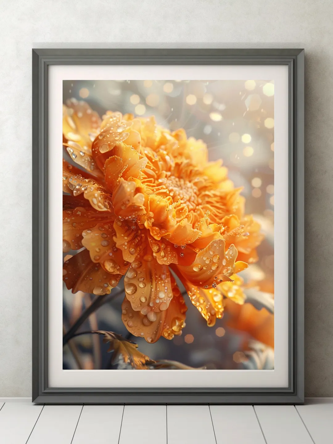 Digital Orange Marigold Flower  Set of 4 Art Print Abstractionism  , Modern Wall Art Decor, Digital Prints, Instant Download AI