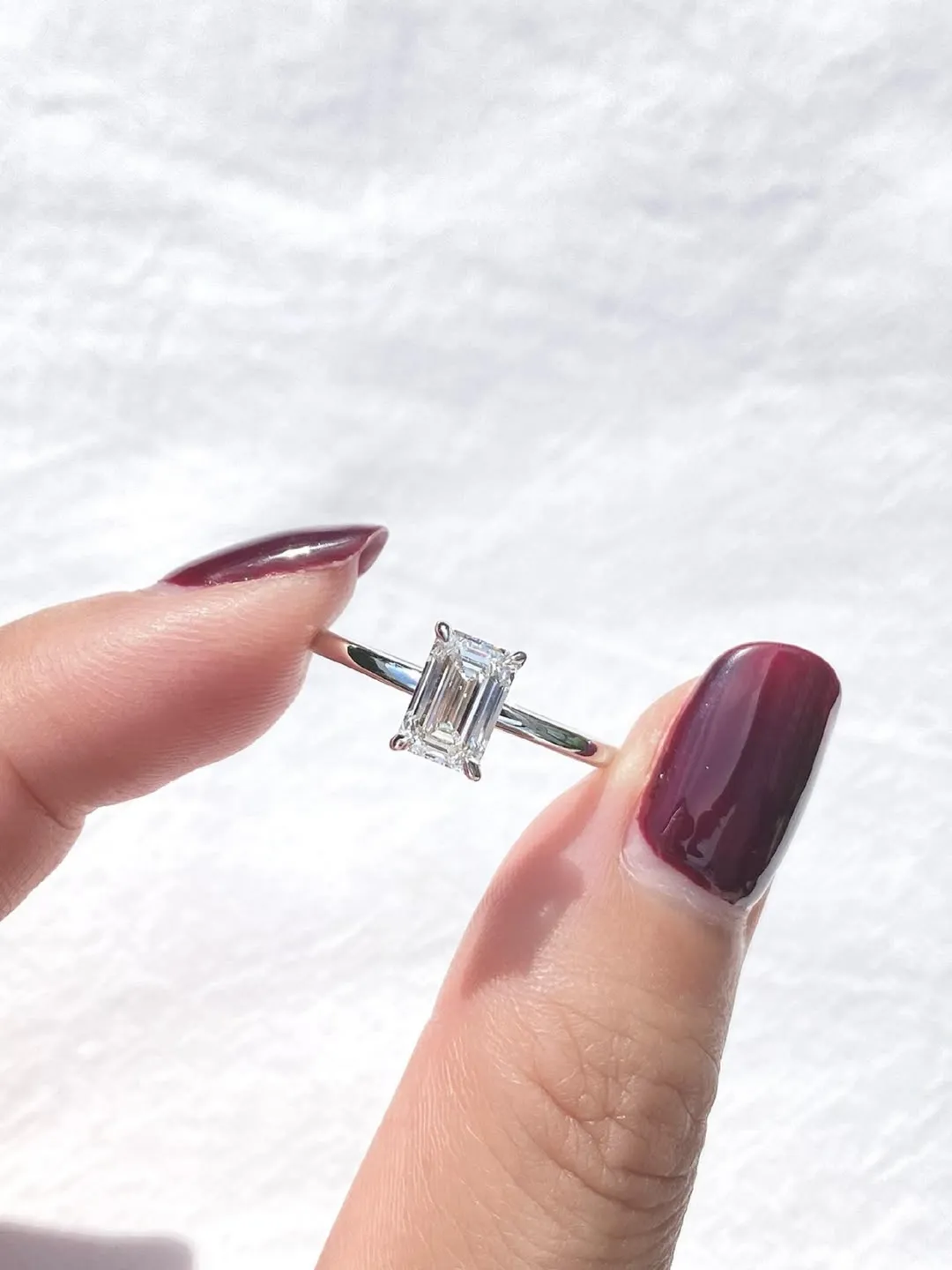1 CT Emerald Cut Moissanite Engagement Ring, Silver Solitaire, 4 Prong, Dainty Band, Minimalist Promise Ring Her