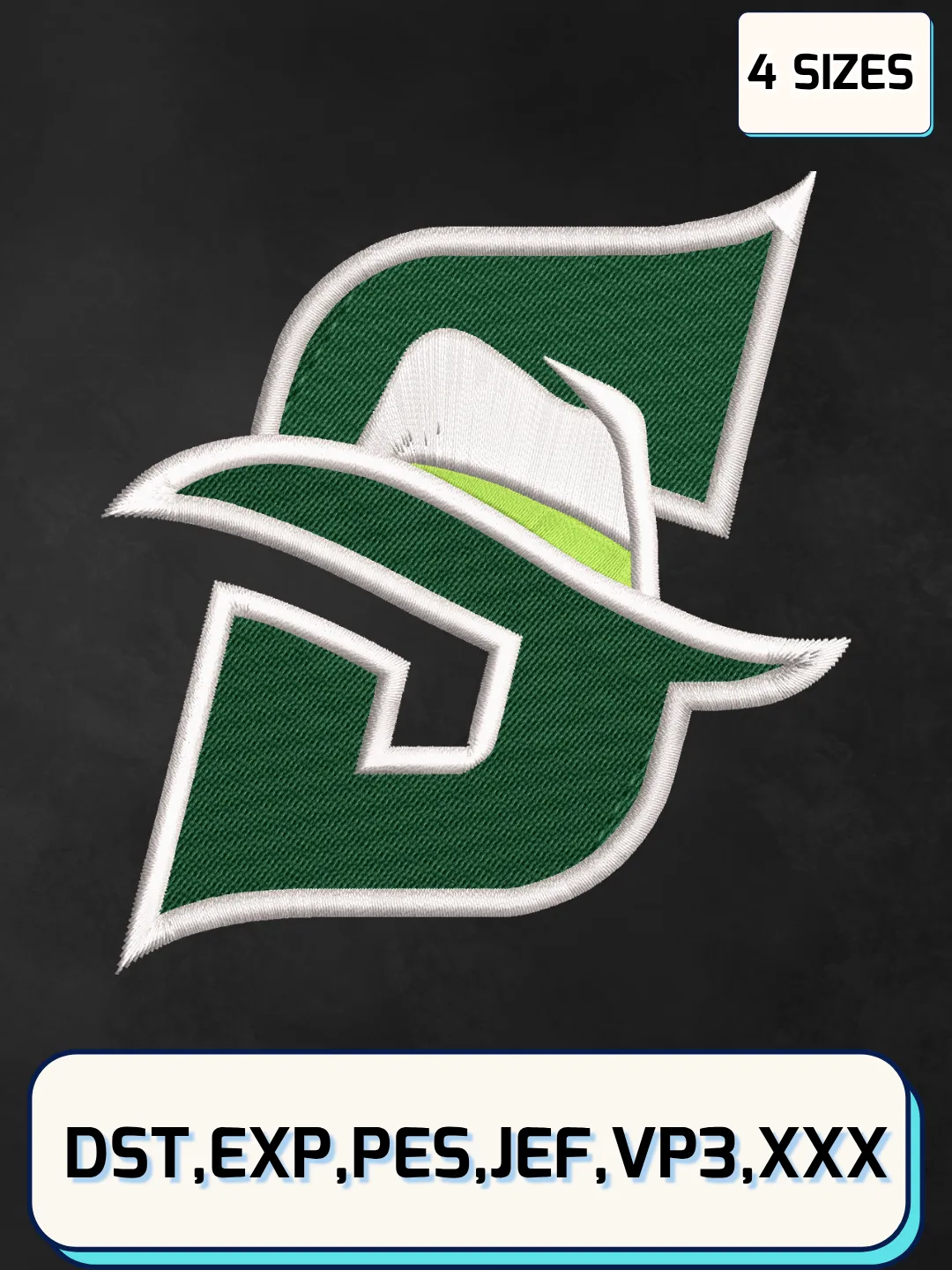Stetson Hatters Logos Embroidery Design Files, NCAA Logos Embroidery Designs, Machine Embroidery Files, 4 Sizes