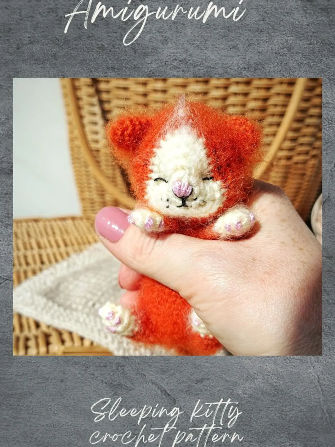 Amigurumi sleeping kitty crochet pattern. Miniature sleeping newborn cat crochet pattern