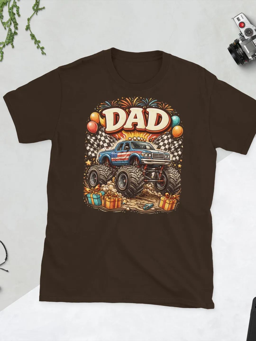 Monster Truck Dad Birthday Shirt - Family Crew Matching Racing Tees - Patriotic Truck Men's T-Shirt - Monster Trucker Adult Birthday Outfit