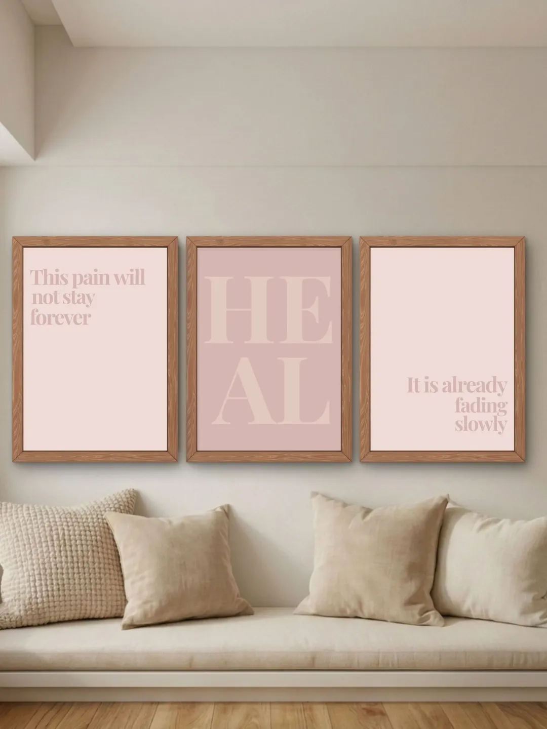 Hope Healing Wall Art Set of 3, Soft Pink Minimal Quotes, Neutral Bedroom Decor, Neutral Typography Prints, Digital Download