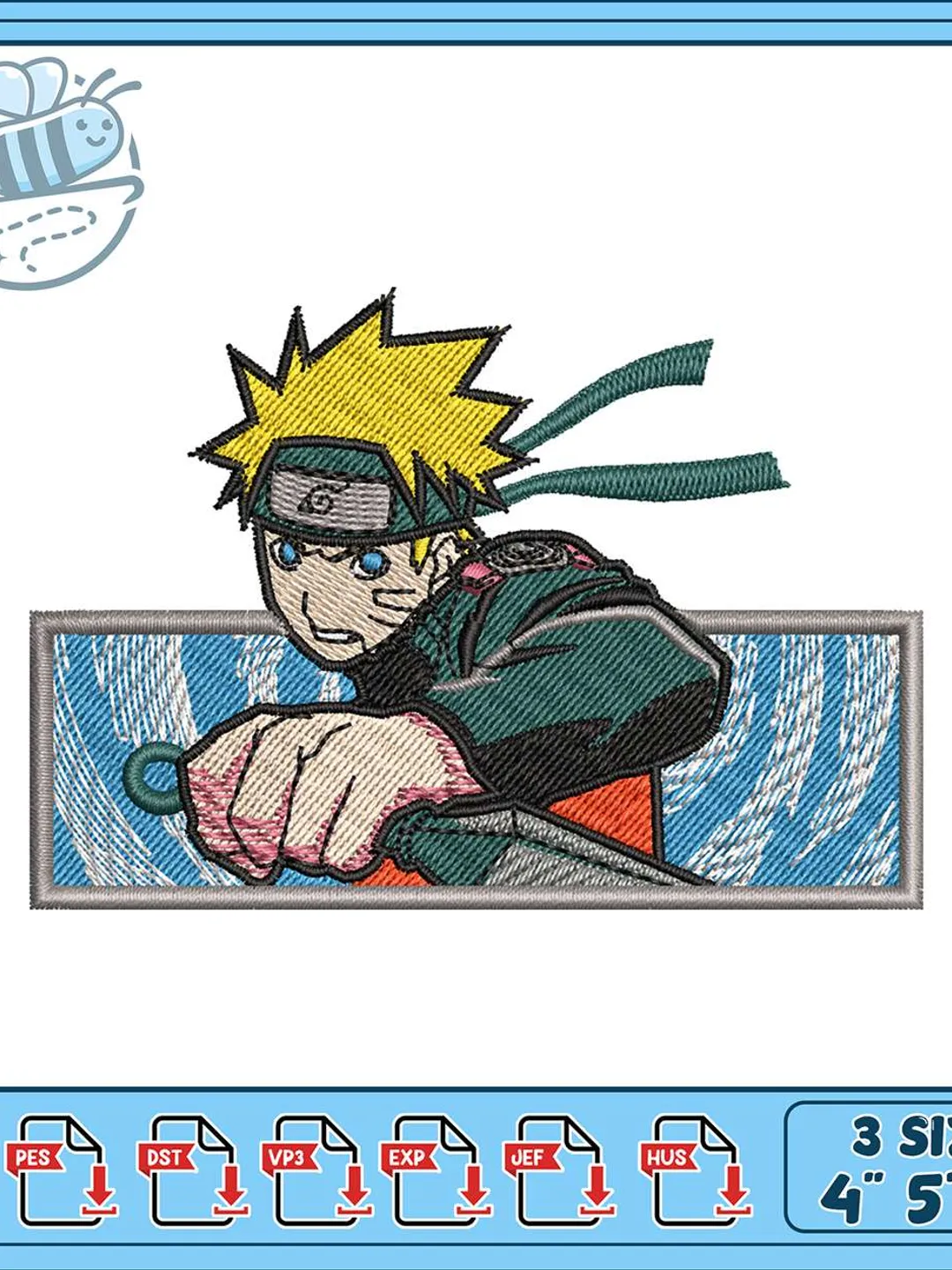 Naruto Kunai Action Embroidery Design, Anime Ninja Punch Patch, Shonen Fighter Machine Embroidery File, Instant Download PES DST