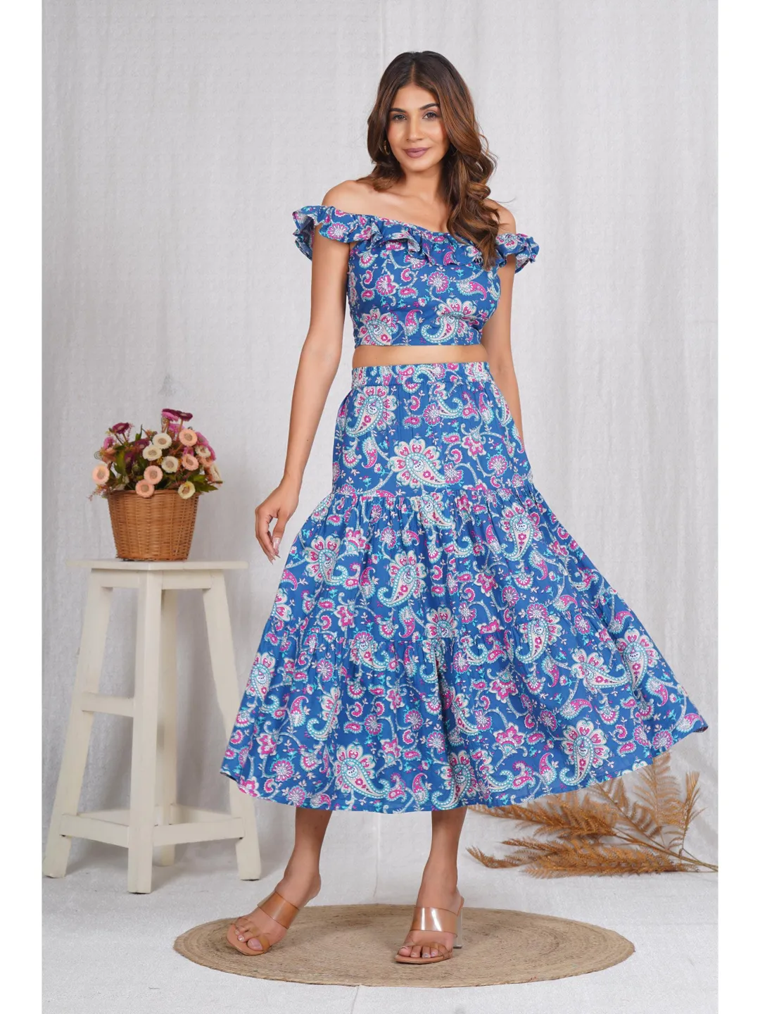 bohemian two piece dress Boho Two-Piece Wedding Dress, A-Line Chiffon Skirt with Side Slit, Capped Short Sleeves, Jewel Neckline, Floor-Length Bridal Gown with Built-In Bra,