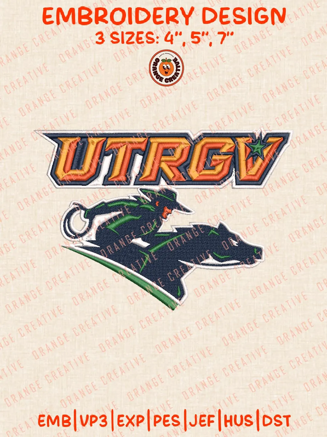 UT Rio Grande Valley Vaqueros Logos Embroidery Design Files, NCAA Logos Embroidery Designs, Machine Embroidery Files, 4 Sizes, Custom Sizes, Instant Download