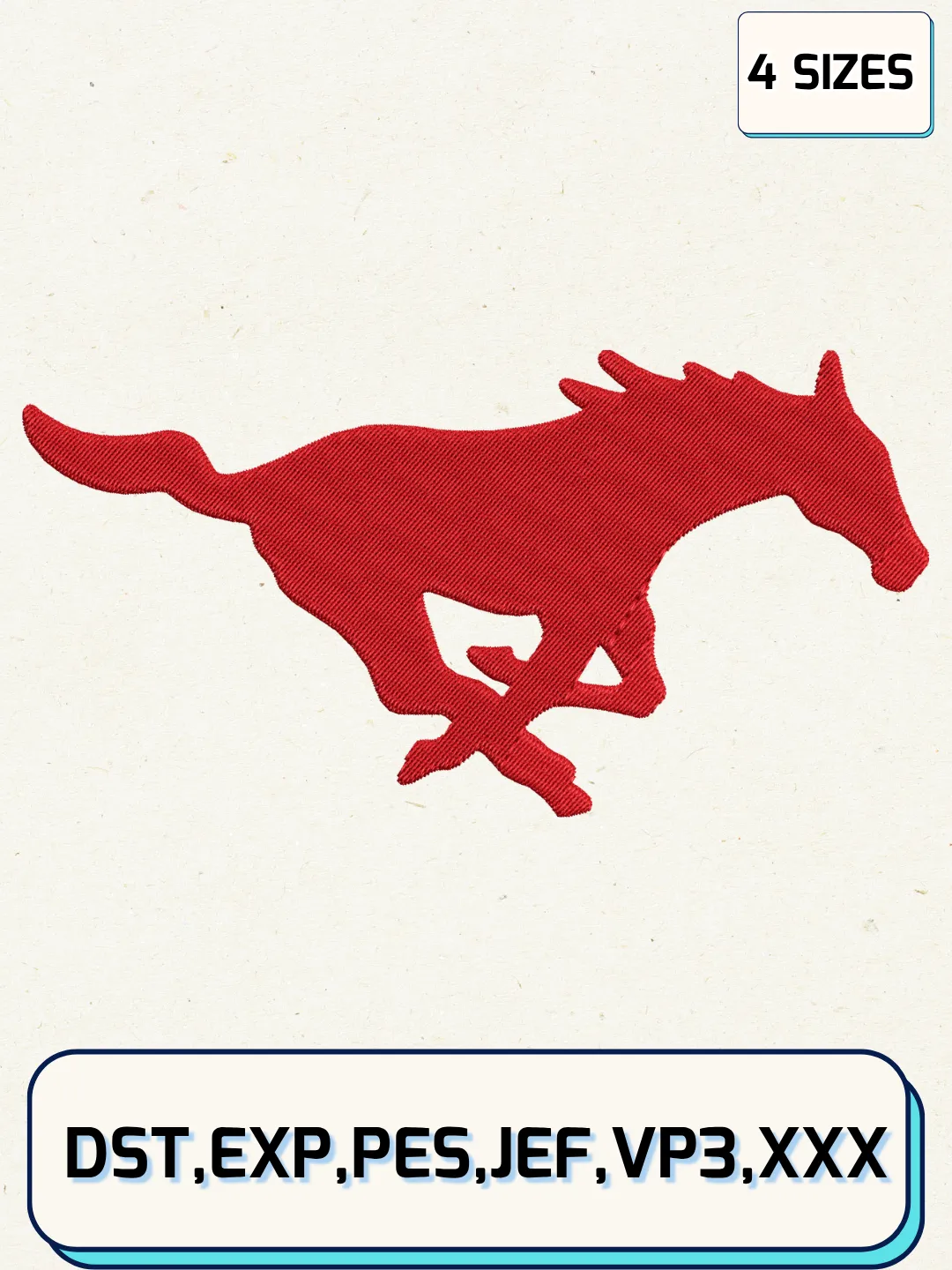 SMU Mustangs Logos Embroidery Design Files, NCAA Logos Embroidery Designs, Machine Embroidery Files, 4 Sizes