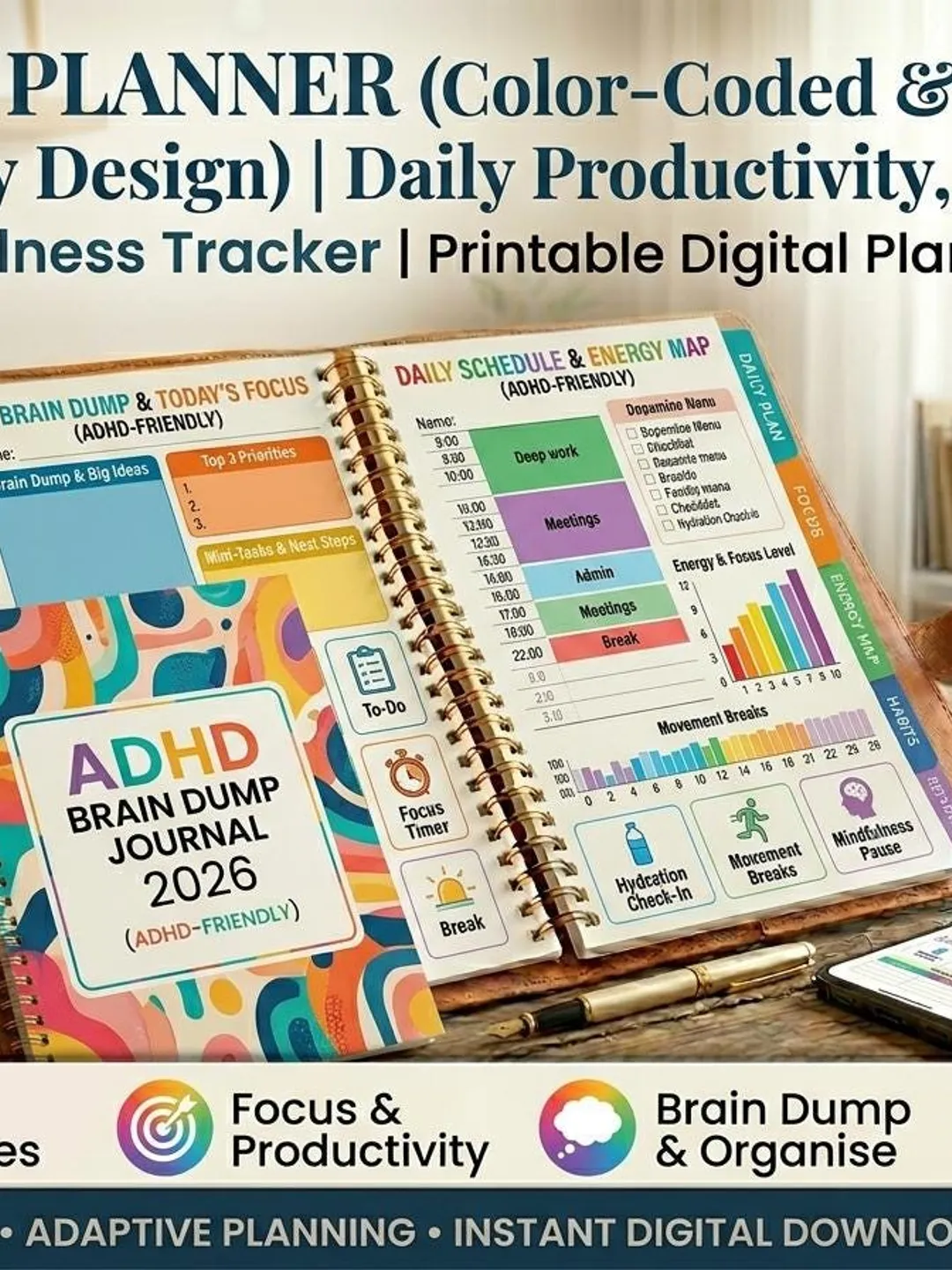 ADHD Planner | Neurodivergent Focus, Productivity, Calm (Digital Download)