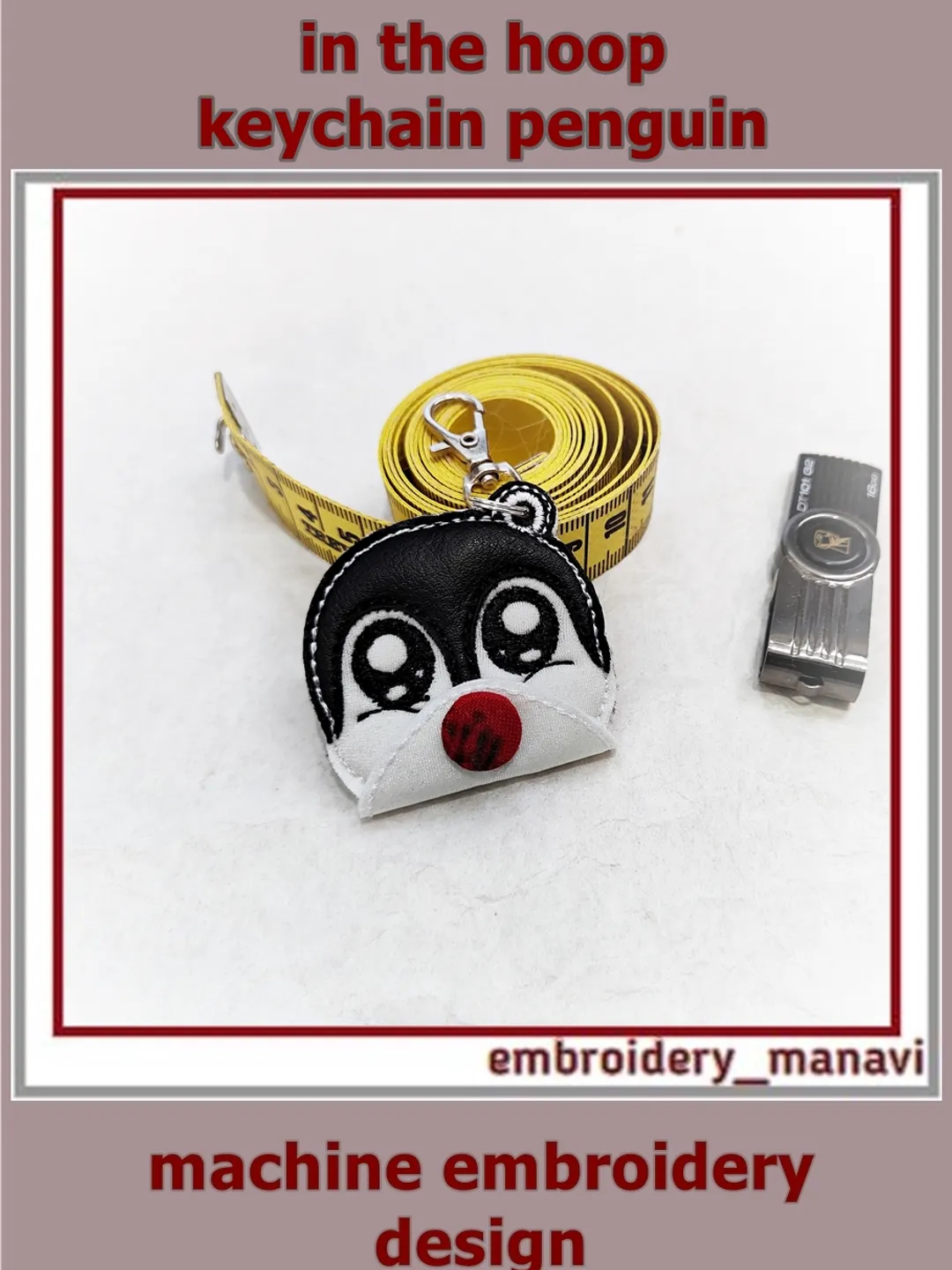 In The Hoop Keychain coin holder Penguin Embroidery Design Tutorial