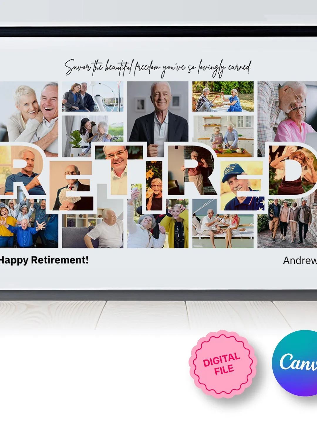 Retirement Gift Idea - Custom Photo Frame Canva Template for Dad, Military, or Coach | Editable Printable Collage as a Going Away Present