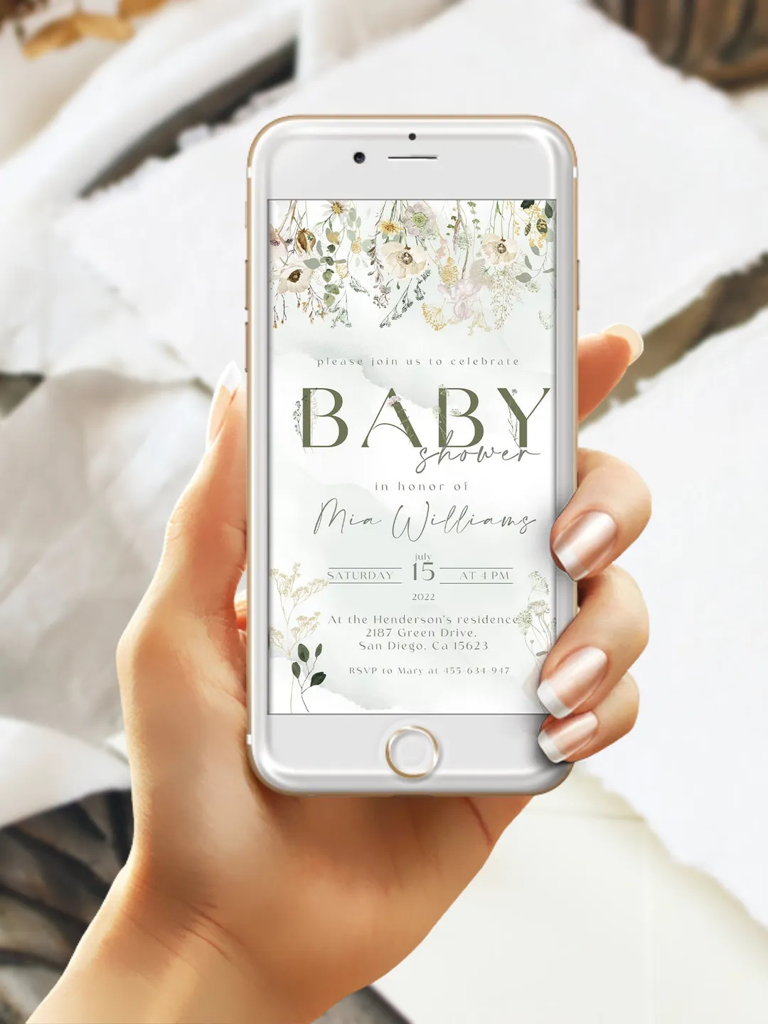 Rustic Boho Baby Shower Electronic Invitation; Boho Flowers Baby shower ...