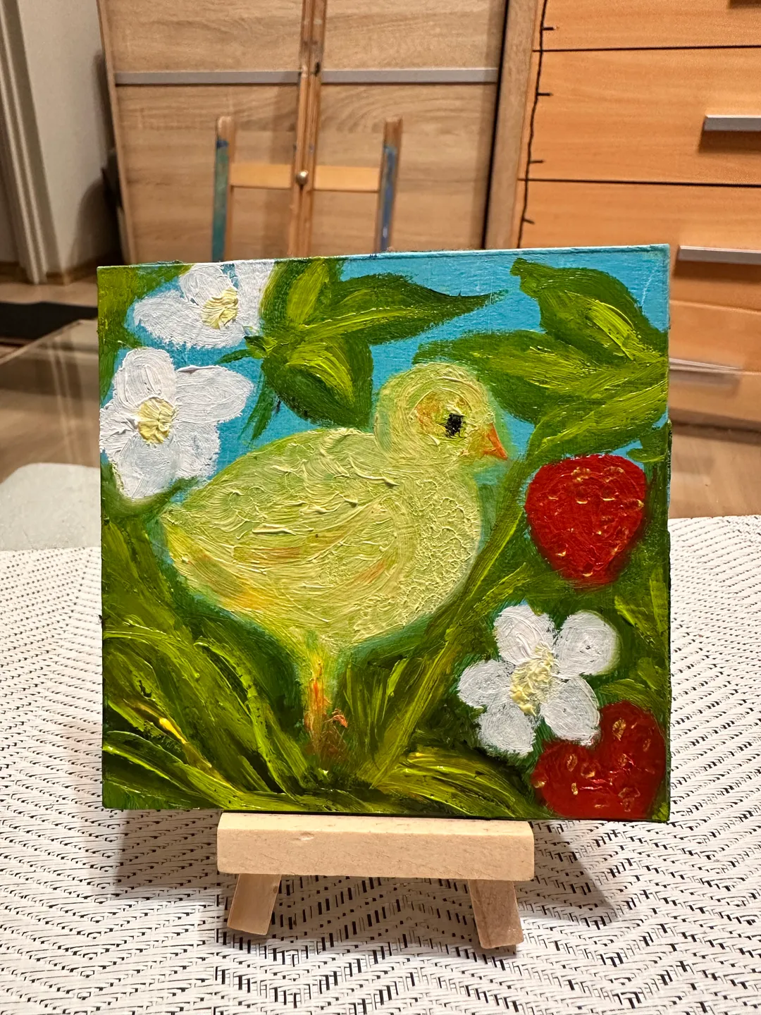 Oil Painting Chicken Poultry Miniature Agriculture Wall Decor Chicken Portrait Cardboard 10x10 cm 4x4 inches