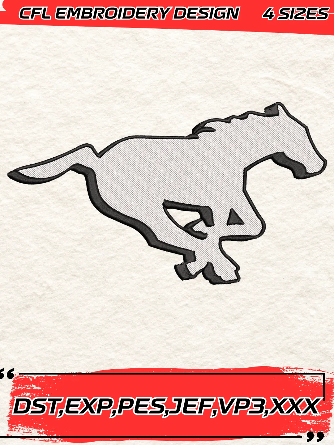 Calgary Stampeders Logo Embroidery Design,CFL Logos Machine Embroidery Digitized Pes File,4 Sizes, Instant Download