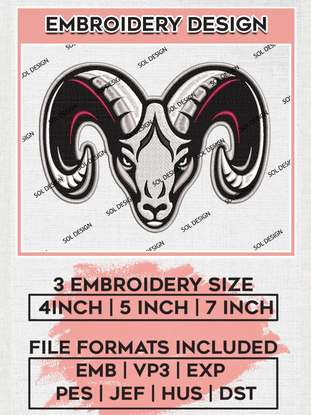 NCAA Fordham Rams Team Head mascot Logo Embroidery Design Files, NCAA ...
