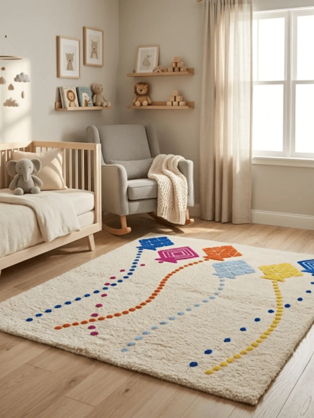 Rainbow Kite Pattern Tufted Area Rug | Colorful Geometric Modern Boho ...