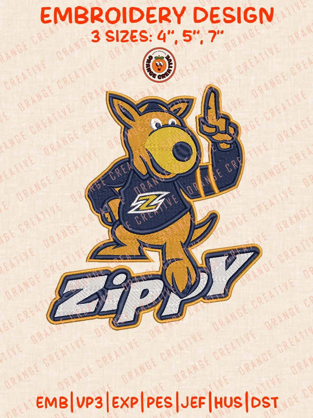 Zippy Embroidery Design Files, NCAA Logos Embroidery Designs, NCAA Akron Zips Machine Embroidery Files, 3 Sizes, Custom Sizes, Instant Download
