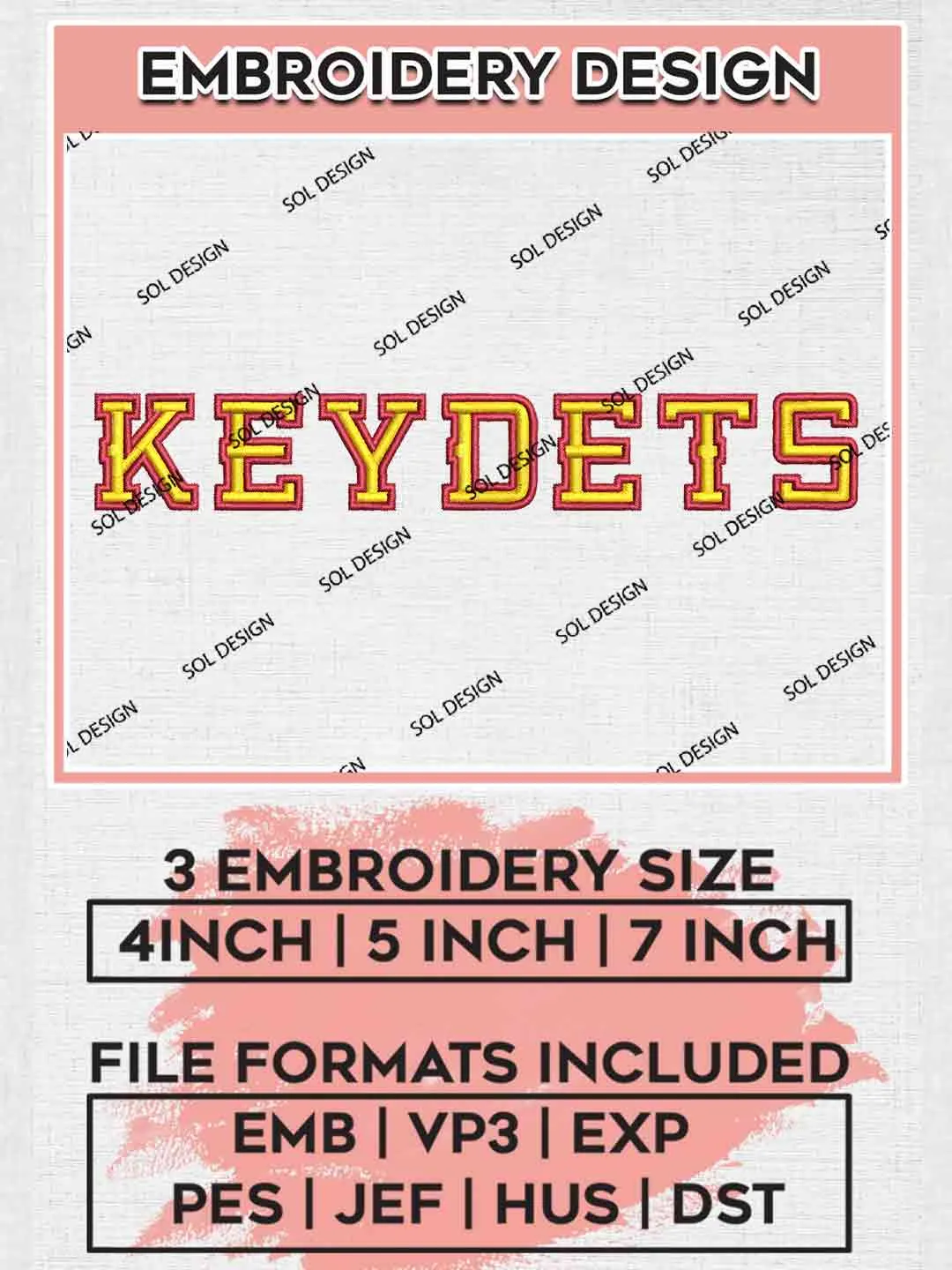 Keydet Wordmark Embroidery Design, Football Embroidery files, Sport Machine embroidery files, 3 sizes, Instant Download