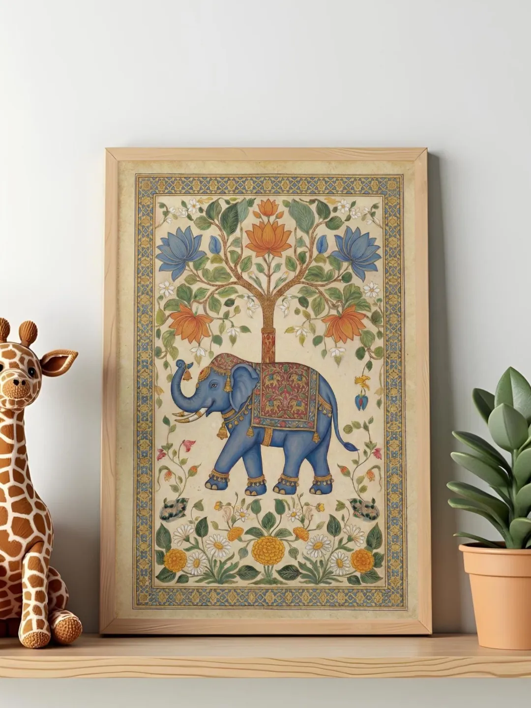 Pichwai Elephant Painting, Indian Folk Art, Flower Poster, India Print ...
