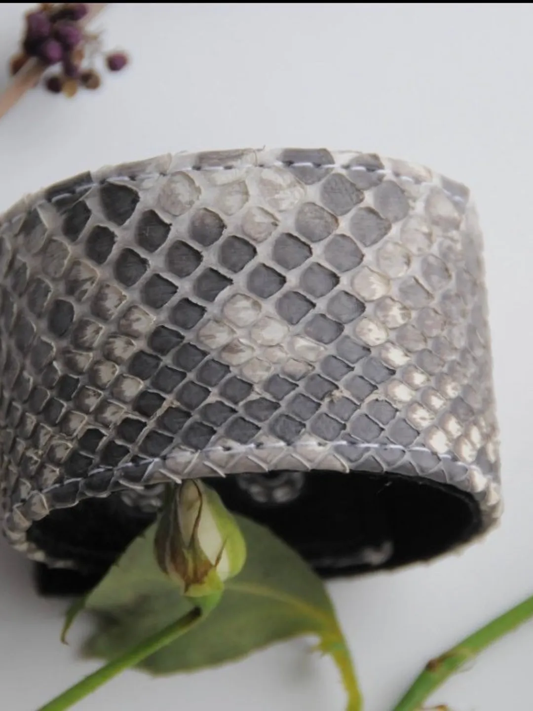 Genuine Python Skin Bracelet SnakePrint Leather Bracelet | Handmade Leather Bracelet Flat | Python Leather Bracelet Woman | Leather Bracelet