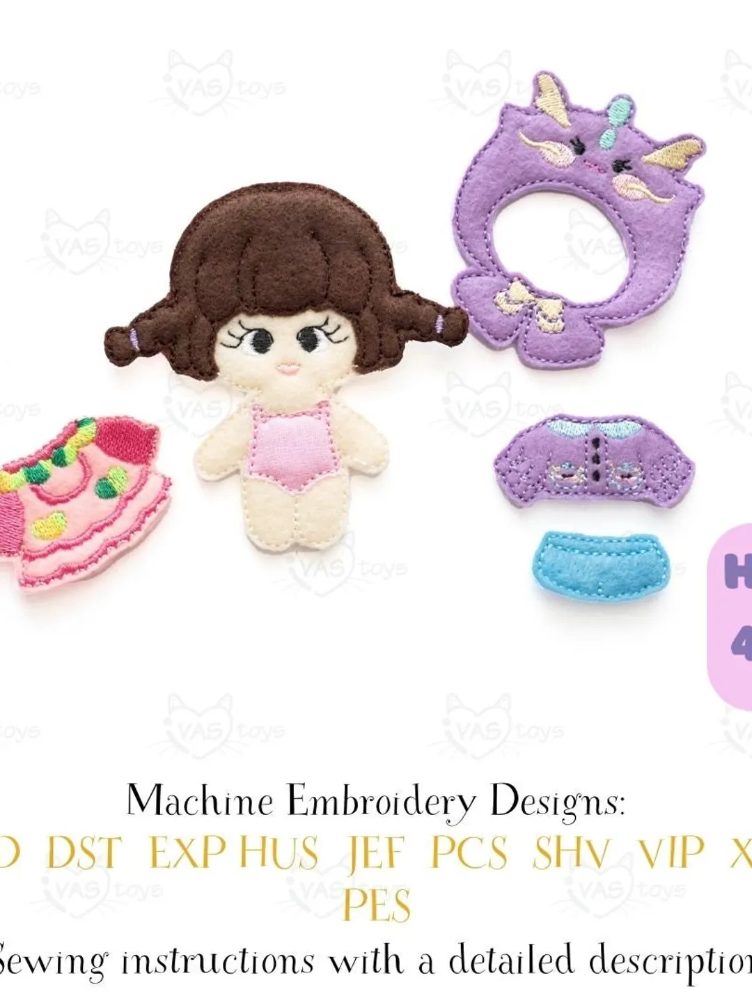 ITH Felt Dress Up Dolls Embroidery Design Set with Clothes, Miniature Toy Pattern, 5x7 Hoop Digital File