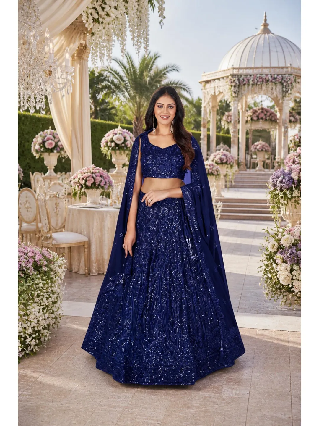 Blue Sequin Ready To Wear Lehenga Choli: Indian Wedding Wear
