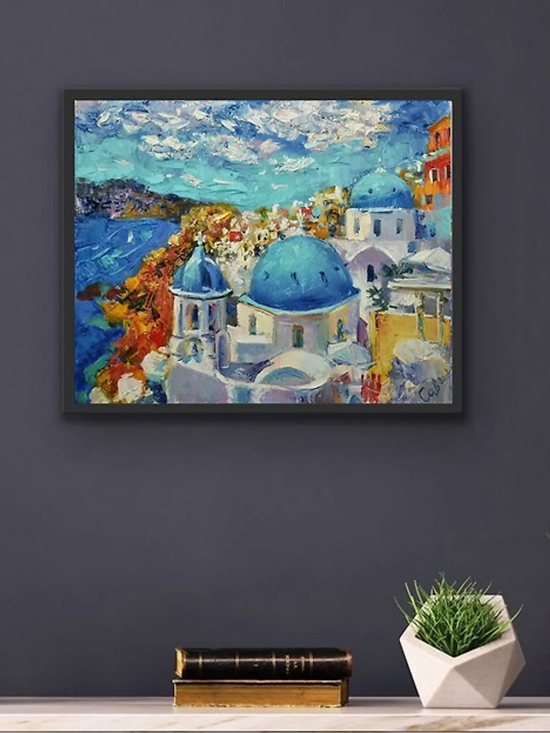 Greece Painting Santorini Original Art Cityscape Artwork Oil Landscape Impasto