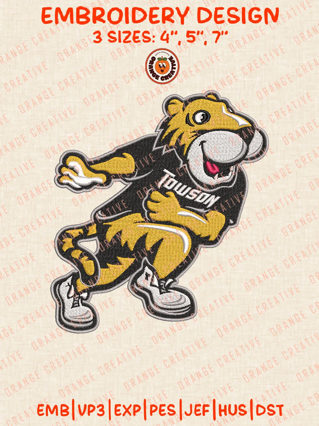 NCAA Towson Tigers Mascot Logo Embroidery Files, Towson Tigers Team Embroidery Designs, Football Team Machine Embroidery Files, NCAA Towson Machine Embroidery, Digital Download