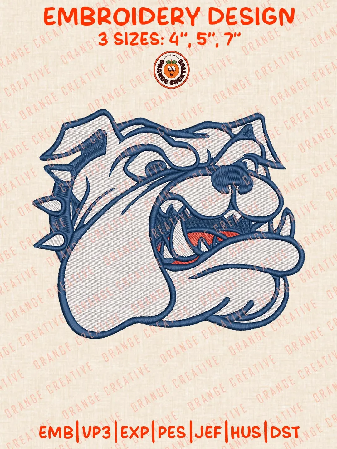 Samford Bulldogs Head Mascot Embroidery Design, NCAA Team Logo Embroidery Design, Machine Embroidery Design File, 4 Sizes, Digital Download