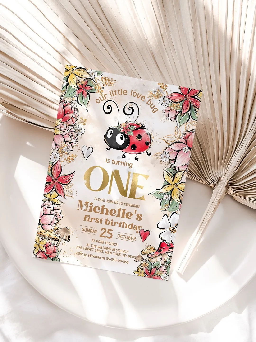 Editable Lady Bug First Birthday Invitation; Any age Lady bug birthday party template; Cute Girl Birthday Invitation; Instant Download lb1