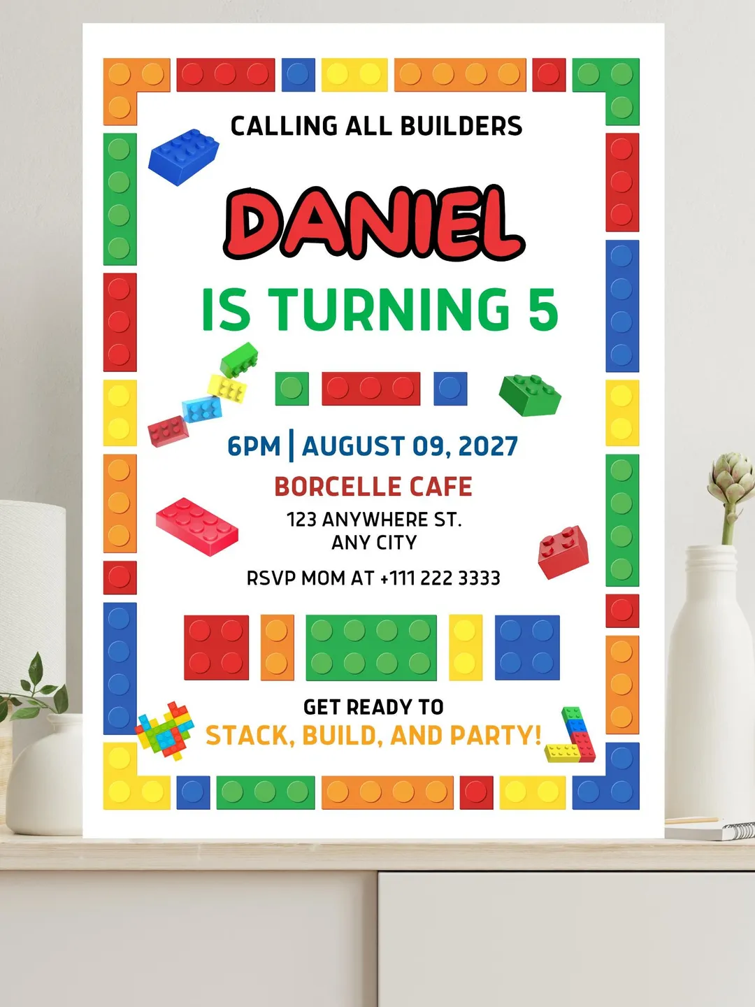 Building Blocks Birthday Invitation, Construction Party, Editable Canva ...