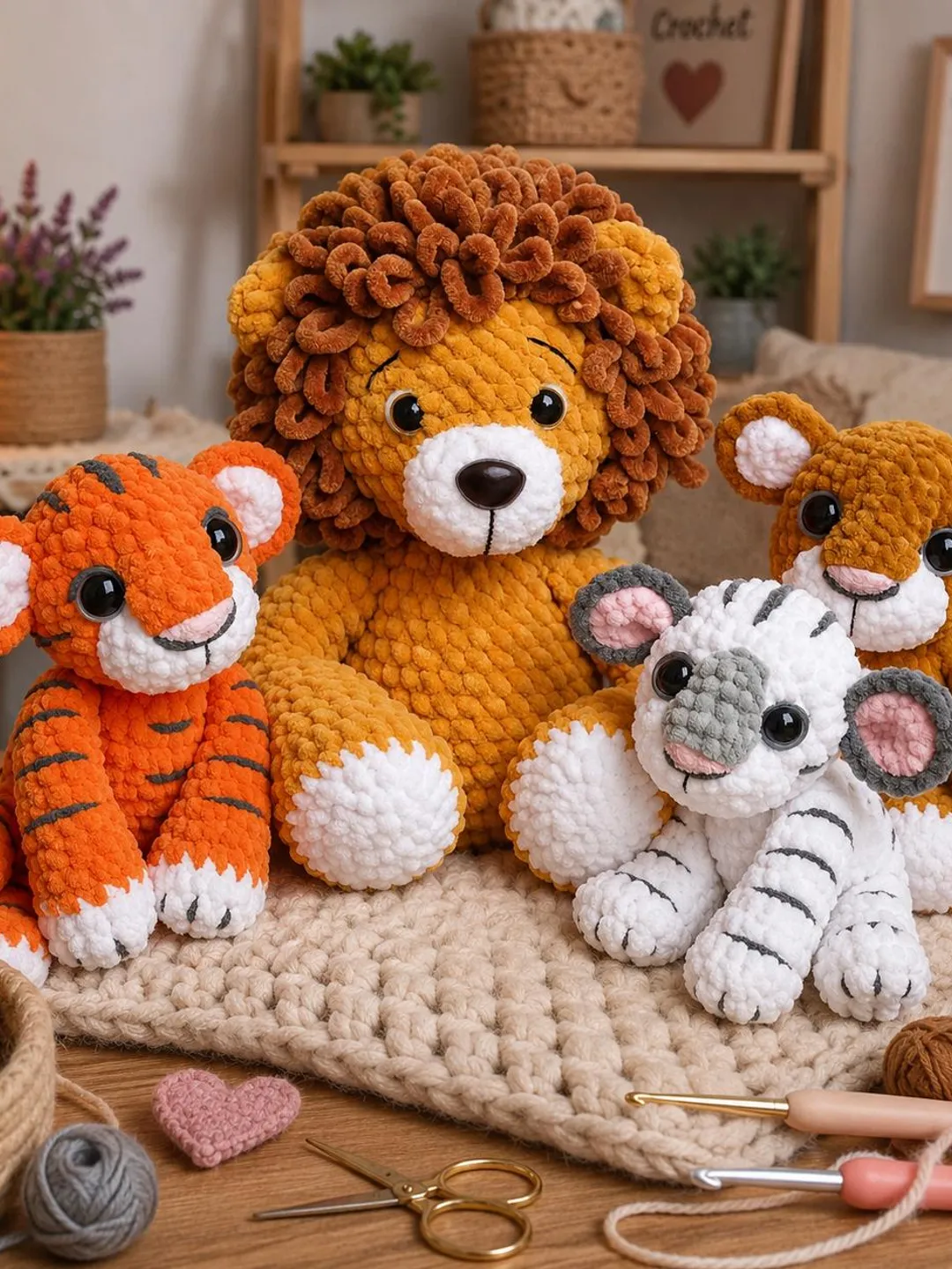 4in1 Lion & Tigers Crochet Pattern Bundle PDF | Amigurumi Safari Animals | Plush Lion Toy | Tiger Crochet Pattern | Digital Download