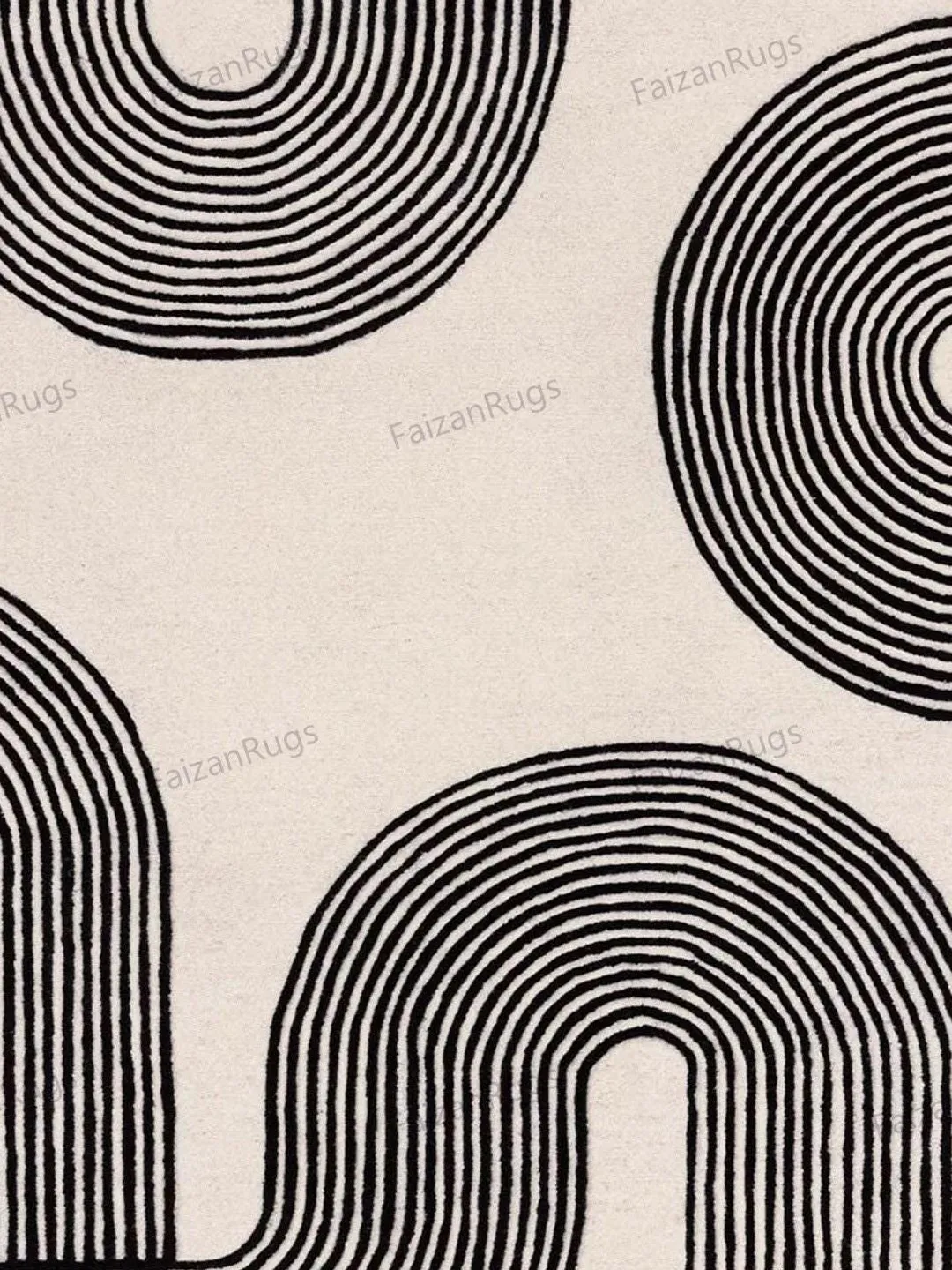 Buy Abstract Lines Wool Rug Black and Cream Hand Tufted 100% Wool For ...