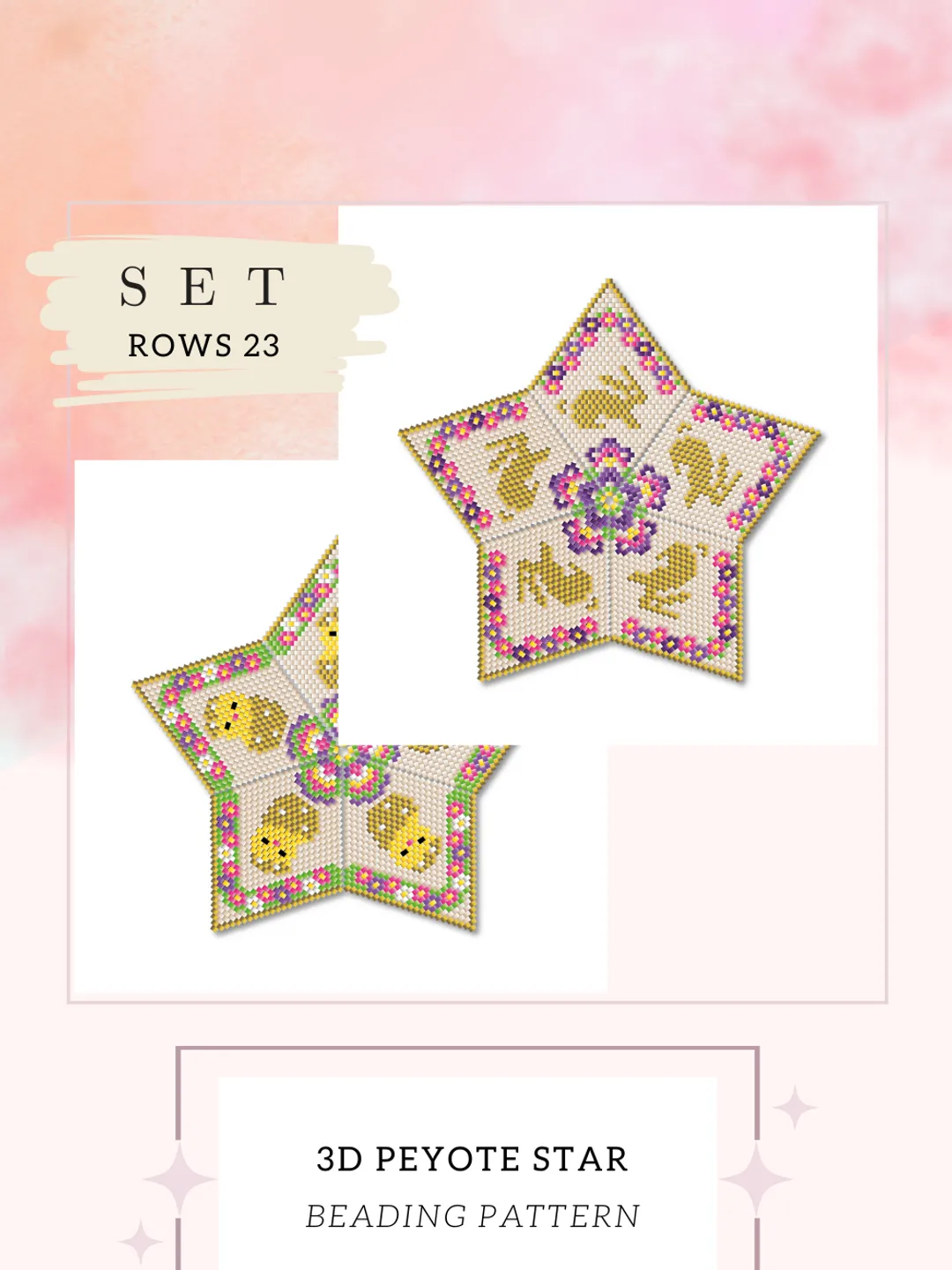 Set 2 Stars, Beading Patterns, Seed Bead Easter Ornament