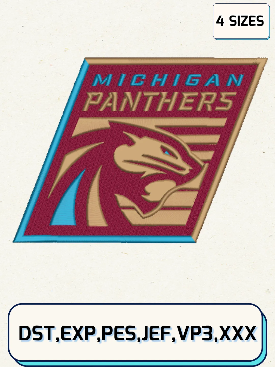 Michigan Panthers Logo Embroidery Design File,UFL Logo Embroidery Design, Machine Embroidery Files, 4 Sizes