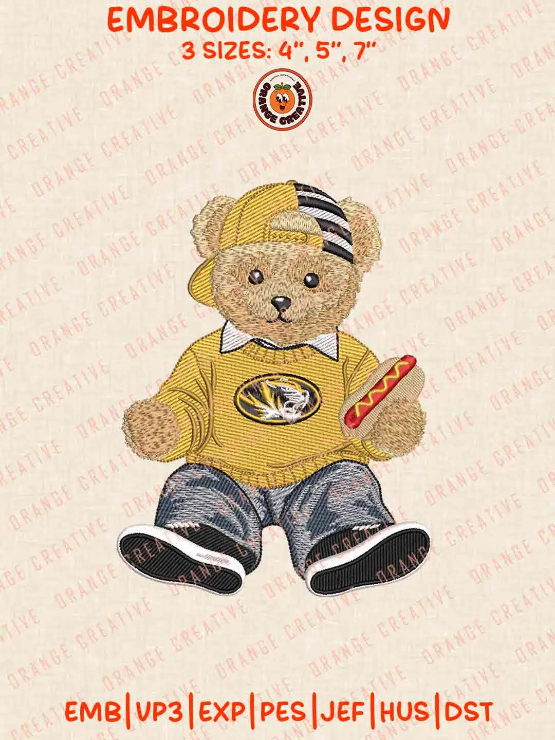 Missouri Tiger Teddy Bear Embroidery Files, Football Embroidery Designs, College Sport Machine Embroidery Files, 3 Sizes, Custom Sizes, Instant Download