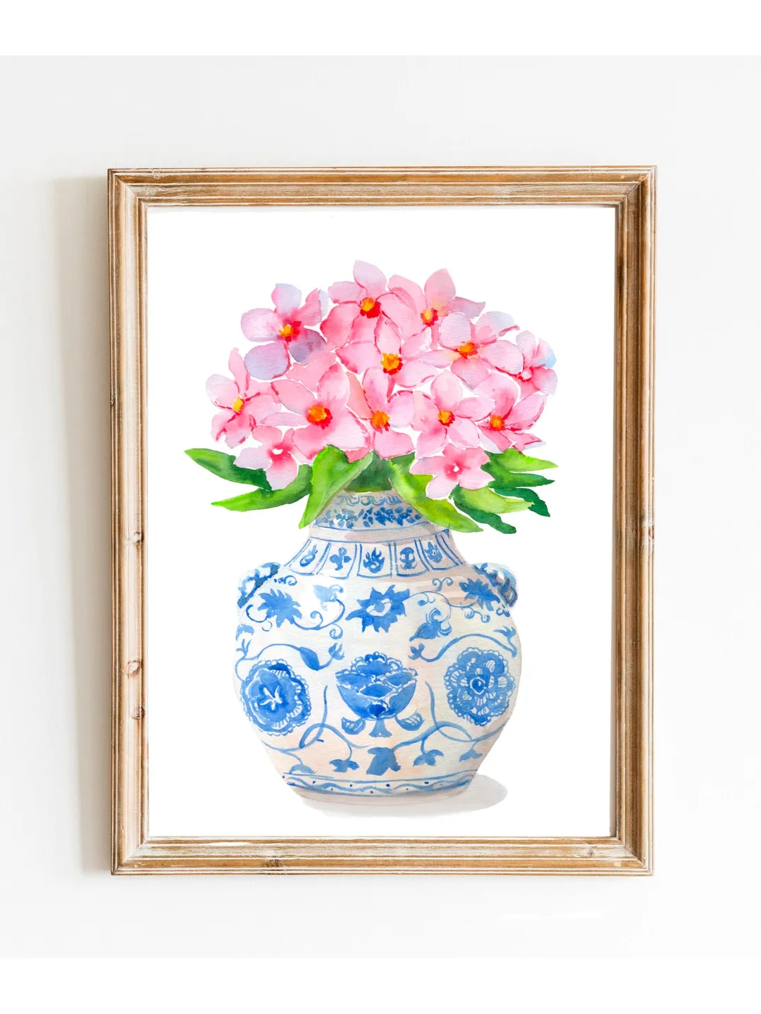 Chinoiserie Watercolor Vase Art Print Blue And White Porcelain Vase Ginger Jar Wall Art Farmhouse Decor Housewarming Gift Vintage Wall Art
