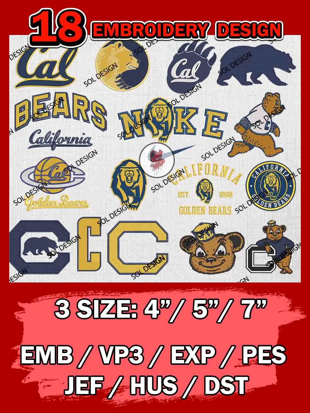 NCAA California Golden Bears Bundle Embroidery Files, NCAA California Golden Bears Team Bundle Embroidery Designs, NCAA Teams, National College Football Team 3 sizes, NCAA Golden Bears Football Machine embroidery designs, Digital Download