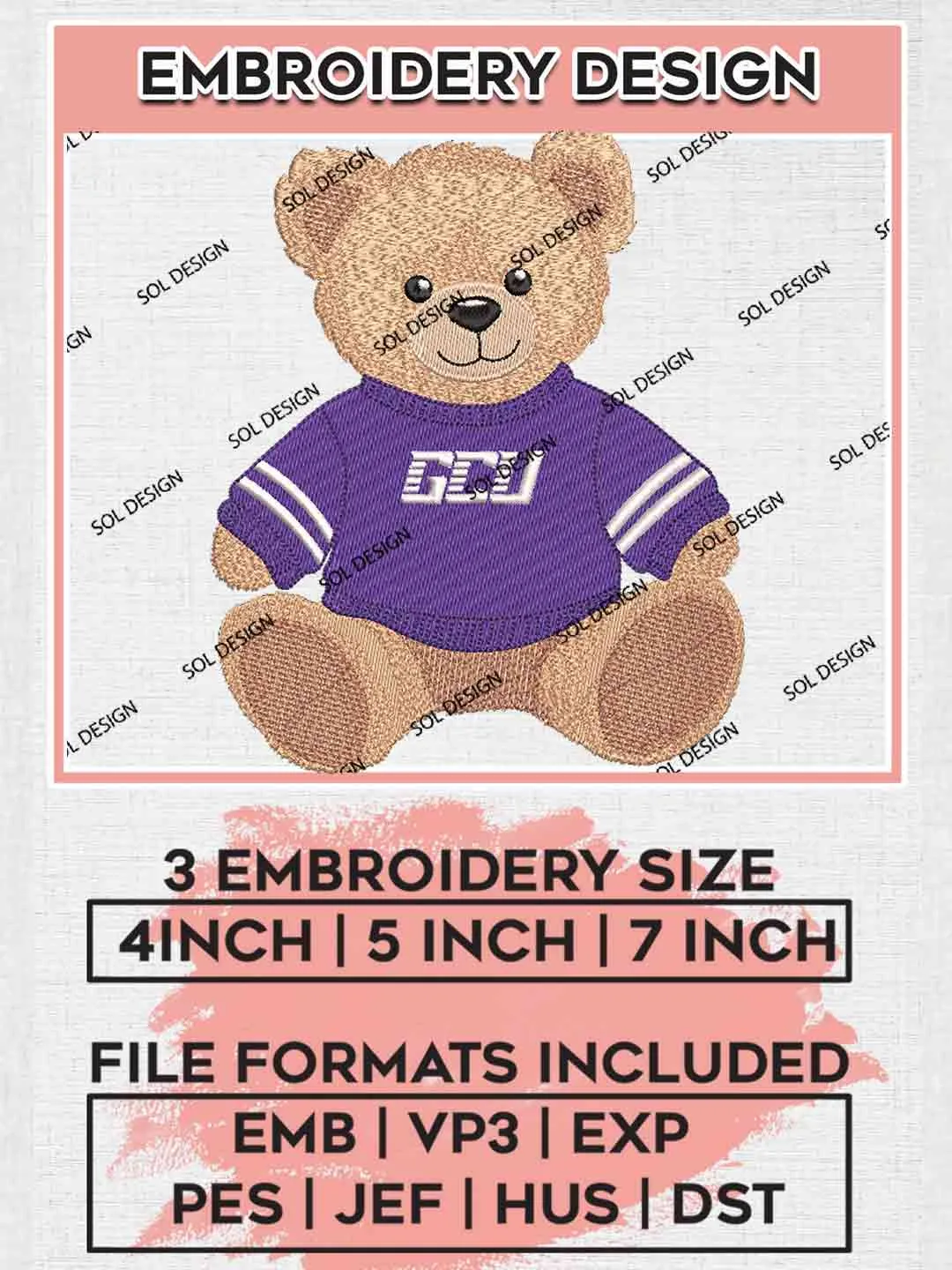 Grand Canyon Lopes x Cute Teddy Bear Logo Embroidery Designs, NCAA Logo Embroidery files, NCAA Grand Canyon Team, Machine embroidery designs, Instant Download