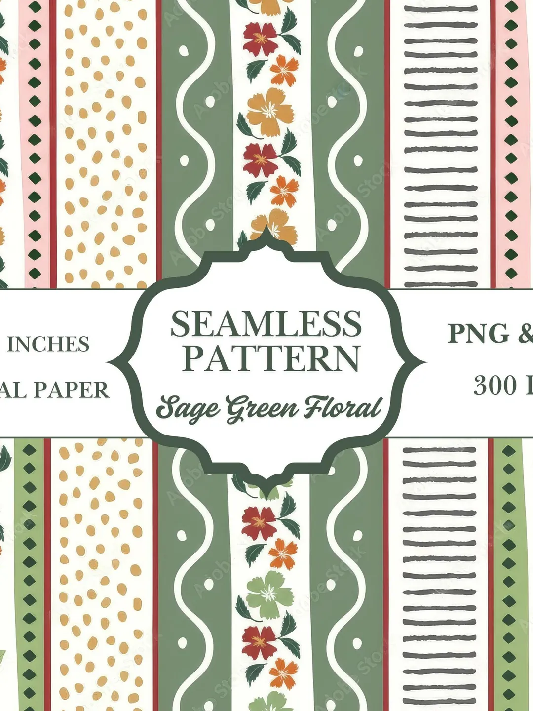 Sage Green Floral Digital Paper | Seamless Flower Pattern | 12x12 ...