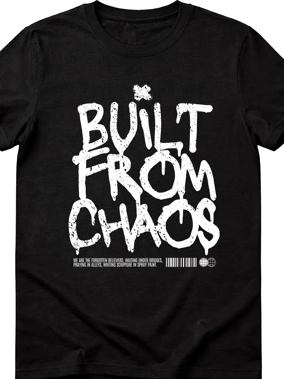T-Shirt Design Black and White Build From Chaos Grunge Urban Graffiti Streetwear T-Shirt | Graphic Tee