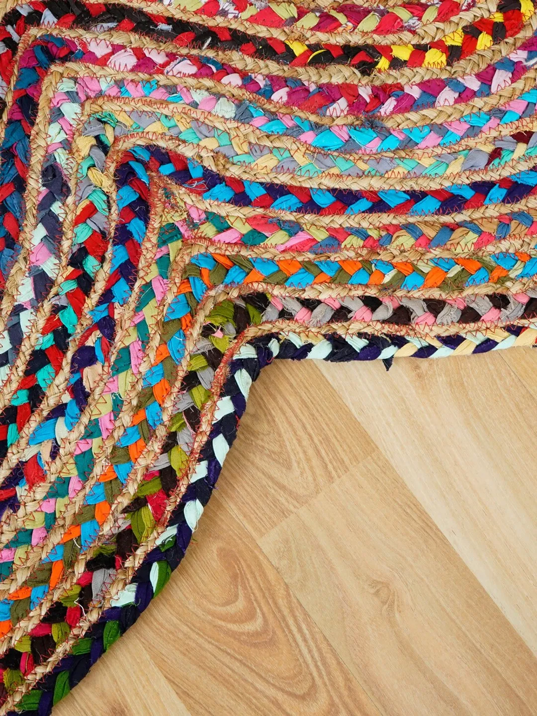 Heart Shaped Chindi Jute Multicolour Rag Braided Boho Rug