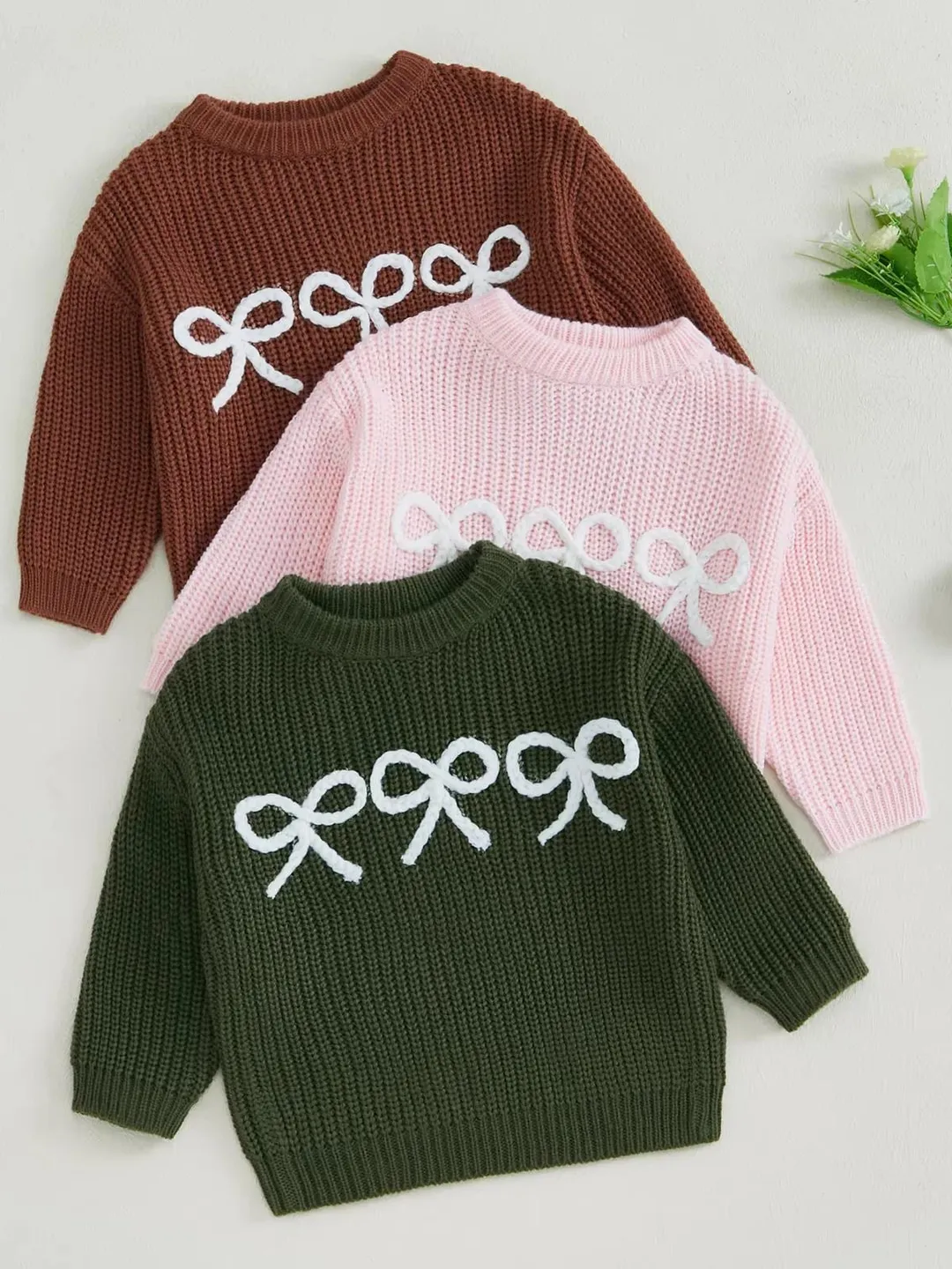 Autumn Winter Baby Girl Sweater - Cute Bowknot Embroidery Jumper | Vintage Knitwear for Infants | Long Sleeve Homecoming Outfit