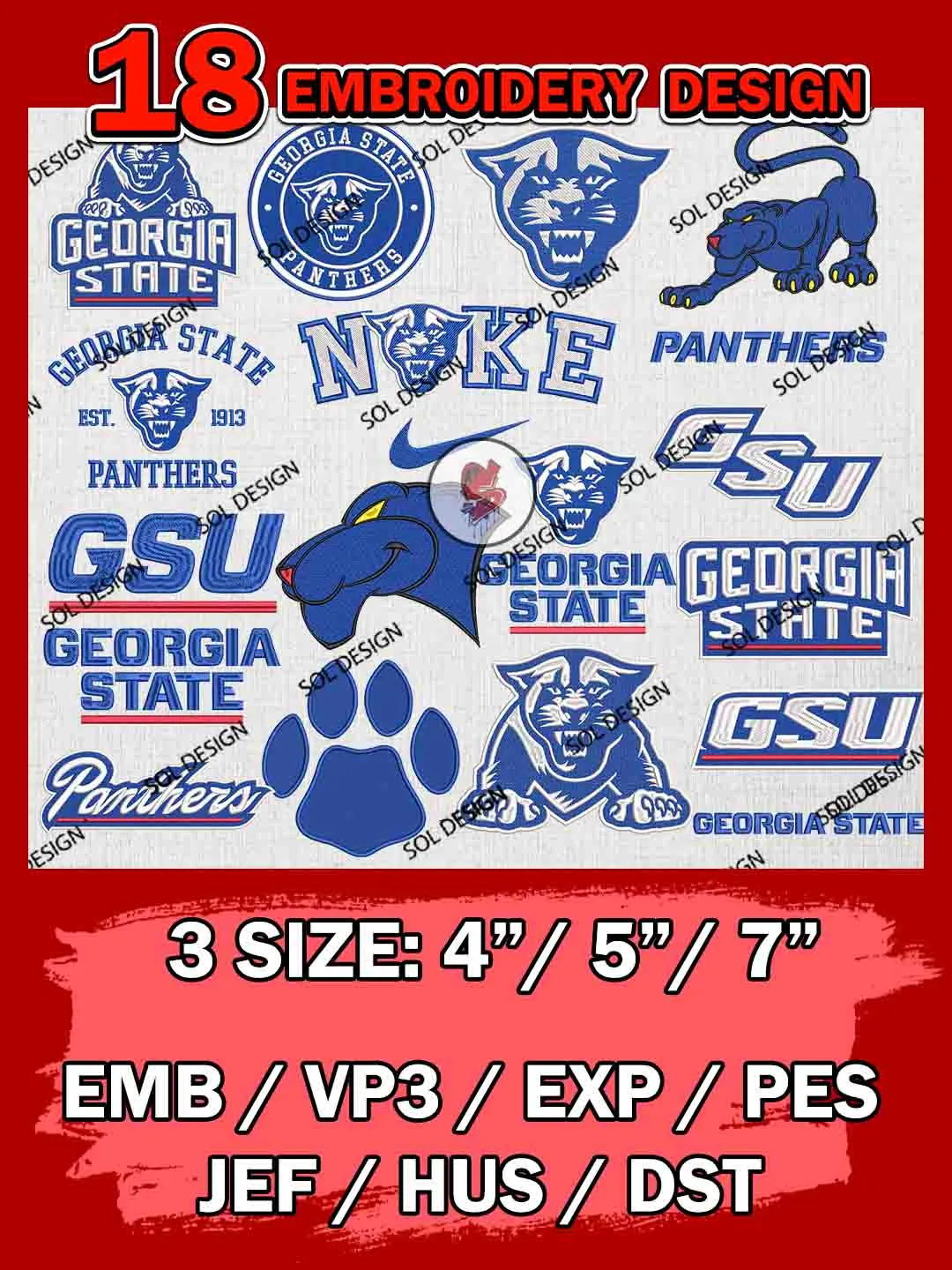 18 NCAA Georgia State Panthers Bundle Embroidery Files, NCAA Georgia State Panthers Team Bundle Embroidery Designs, NCAA Teams, National College Football Team 3 sizes, NCAA Georgia State Machine Embroidery, Digital Download